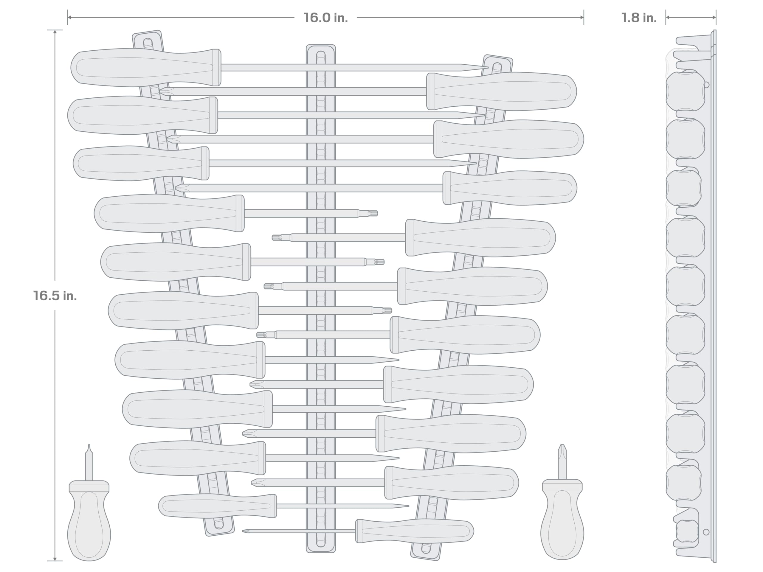 TEKTON Hard Handle Screwdriver Set with Black Rails, 22-Piece (#0-#3, 1/8-5/16 in., T10-T30) | DRV44500 | Made in USA