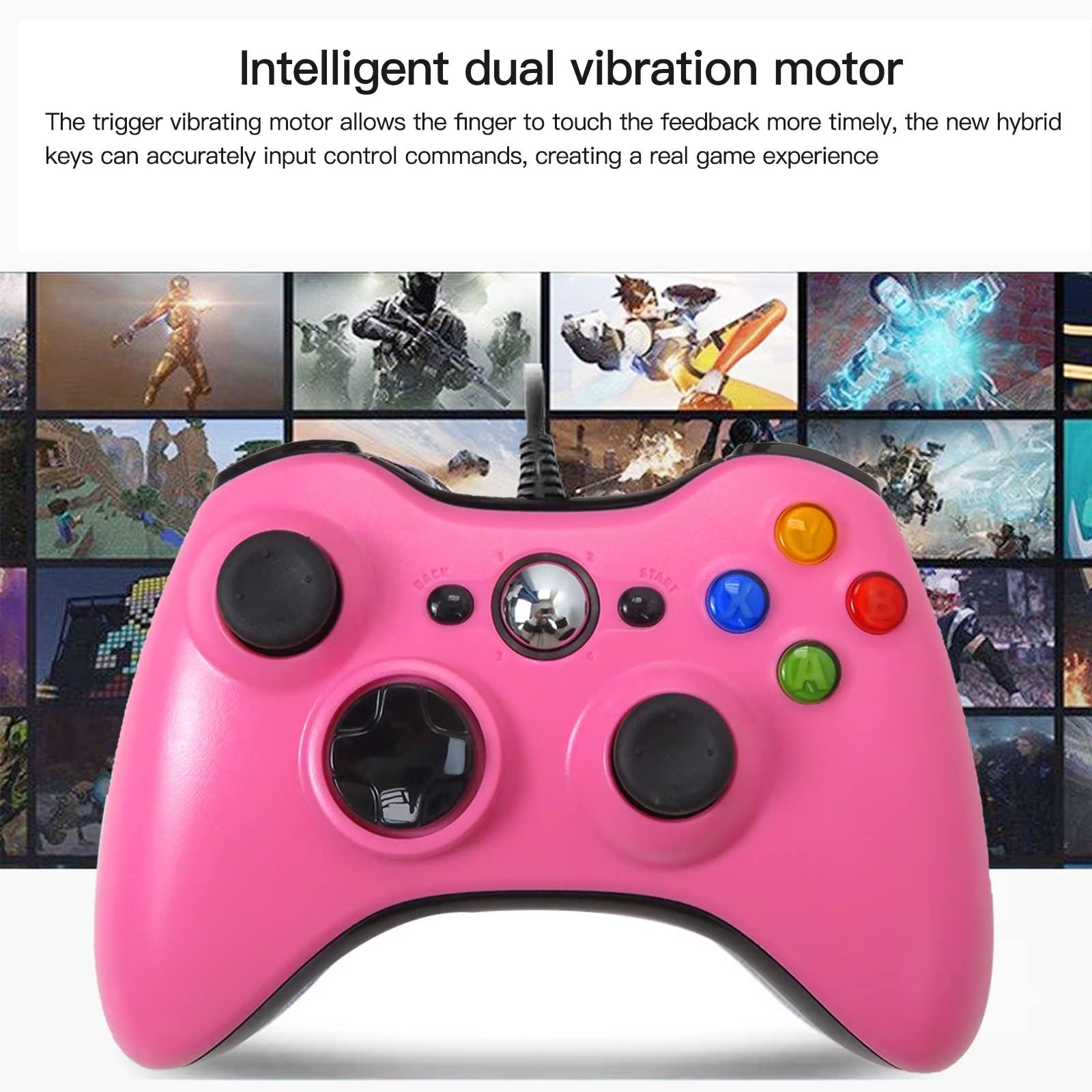 GRABOTE Wired PC Controller for Xbox 360 Game Controller for Steam PC Xbox 360 with Dual-Vibration Fit for Xbox 360 Slim and PC Windows 7,8,10,11 Pink