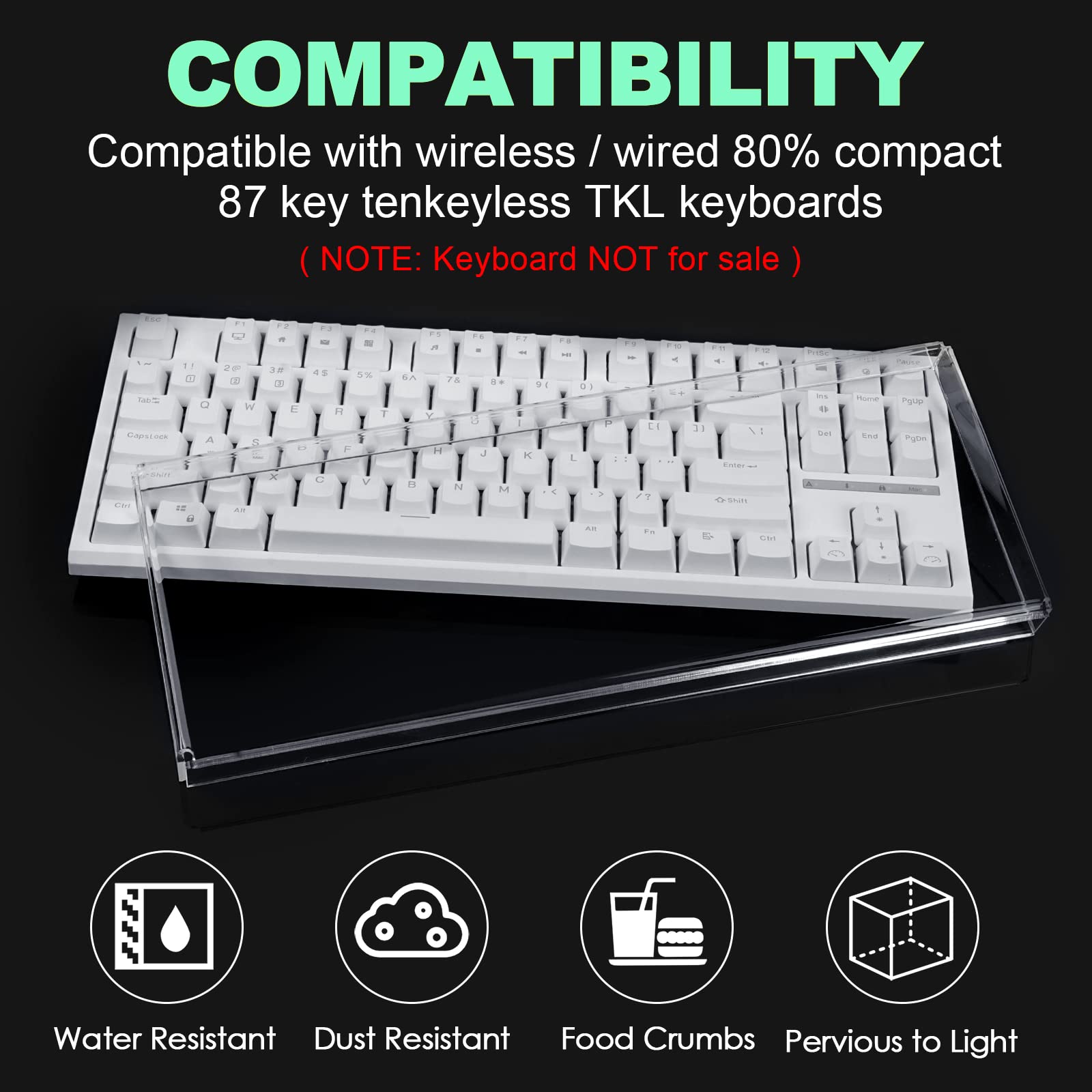 Gaming Keyboard Dust Cover Mechanical Keyboard Cover Premium Clear Acrylic Keypads Cover for 80% Compact 87 Key for Mechanical Gaming Wireless Portable Keyboard (L14'' * W5.1'' * H1'')