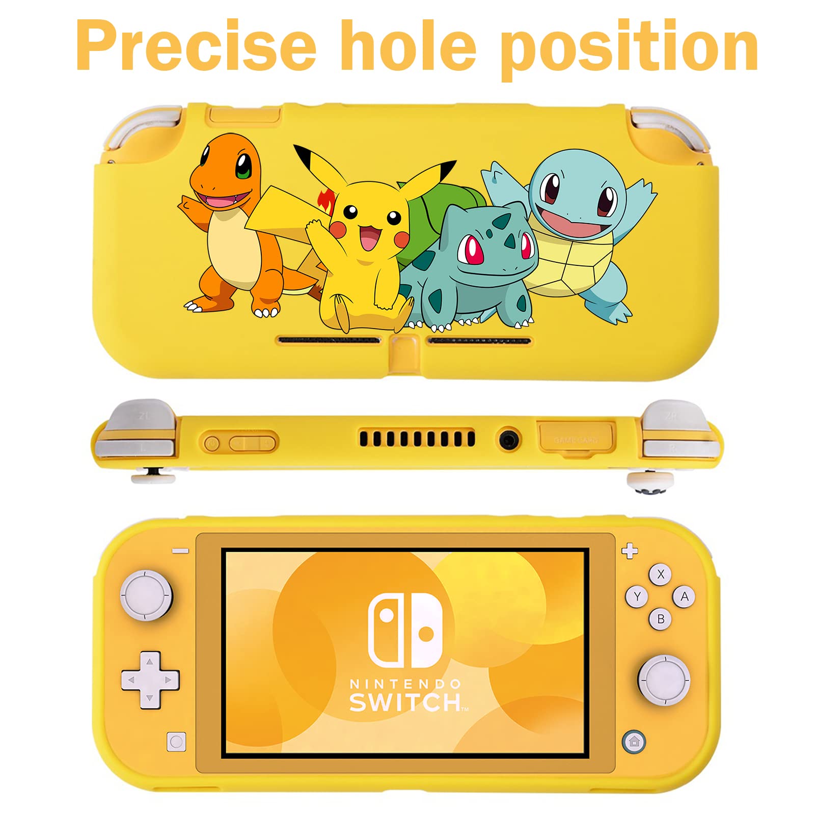 Xcitifun Designed for Nintendo Switch Lite Case Switch Lite TPU Cases for Girls Boys Kids Cute Kawaii Protective Shell Compatible with Nintendo Switch Lite Controller Carrying Cover - Poke Yellow