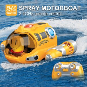 Remote Control Boat for Pools and Lake Toys, RC Spray Gasboat, LED Light Water Toy, Fast RC Boats for Adults and Kids, 2.4GHZ Remote Control, Upgrade Swimming Pool Toy for Boys and Girls