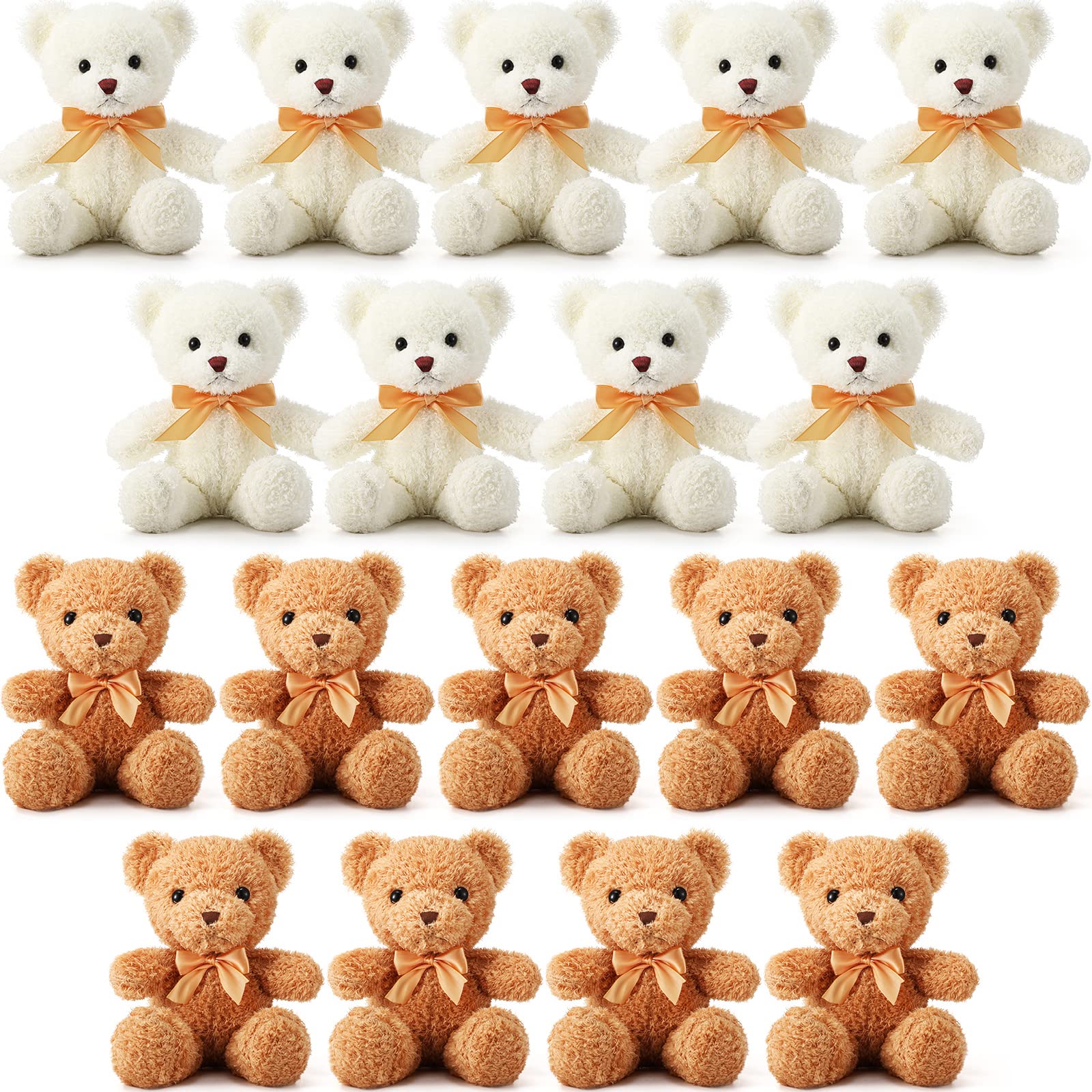 18 Pcs Bear Stuffed Animals Bulk 12 Inch Soft Plush Bears Doll Small Stuffed Bear Toy with Bows for Boy Girl Baby Shower Christmas Birthday Decor Gift Party Favors (Light Brown, White)