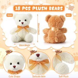 18 Pcs Bear Stuffed Animals Bulk 12 Inch Soft Plush Bears Doll Small Stuffed Bear Toy with Bows for Boy Girl Baby Shower Christmas Birthday Decor Gift Party Favors (Light Brown, White)