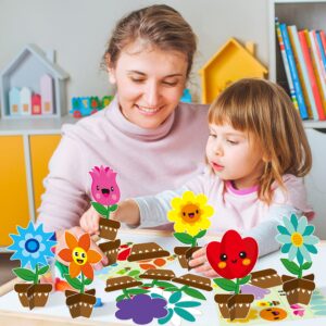 WATINC 32 Packs Father’s Day Flower Craft Kits Make Your Spring DIY Flowers Craft Set Sun Mouth Eyes Stickers Springtime Flowers Decorations for Kids Boy Girl Home School Fun Activities