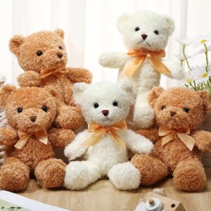 18 Pcs Bear Stuffed Animals Bulk 12 Inch Soft Plush Bears Doll Small Stuffed Bear Toy with Bows for Boy Girl Baby Shower Christmas Birthday Decor Gift Party Favors (Light Brown, White)