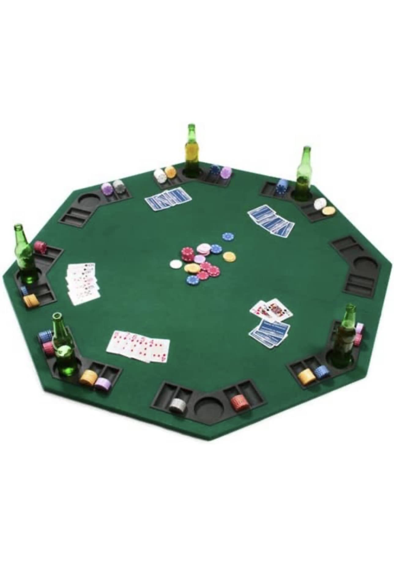 48" Green Octagon Folding Poker and Blackjack Table Top with Carrying Case