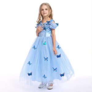 SNOWLION Princess Elsa Costume for Little Girls Toddler Princess Dress Up with Accessories Cinderella Cosplay Queen Snow (Blue, 3-4 Years)