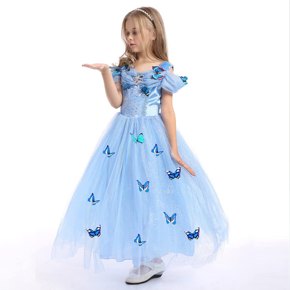 SNOWLION Princess Elsa Costume for Little Girls Toddler Princess Dress Up with Accessories Cinderella Cosplay Queen Snow (Blue, 3-4 Years)