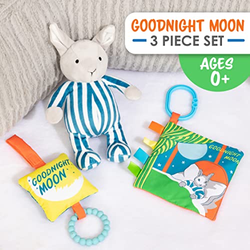 KIDS PREFERRED Good Night Moon - 3 Piece Gift Set with Stuffed Animal Bunny Rabbit Plush and Activity Toys for Babies and Toddlers