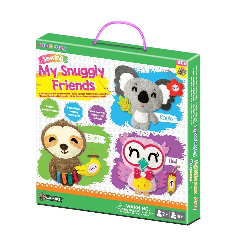 C.S. Kids Magic World DIY Personalised Sewing Kit - BS15 My Snuggly Friends (My Owl/My Koala/My Sloth)|Arts & Crafts Gifts | Educational Sewing Kit for Kids(Safety Needle & Instruction Included)