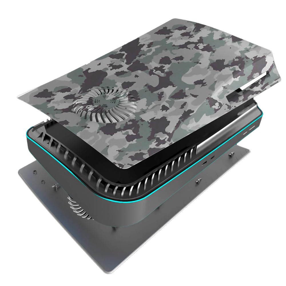 calaxike PS5 Cover Plate with Anti-Scratch, Anti-Fingerprint and Airflow Vents - Grey Camouflage Design