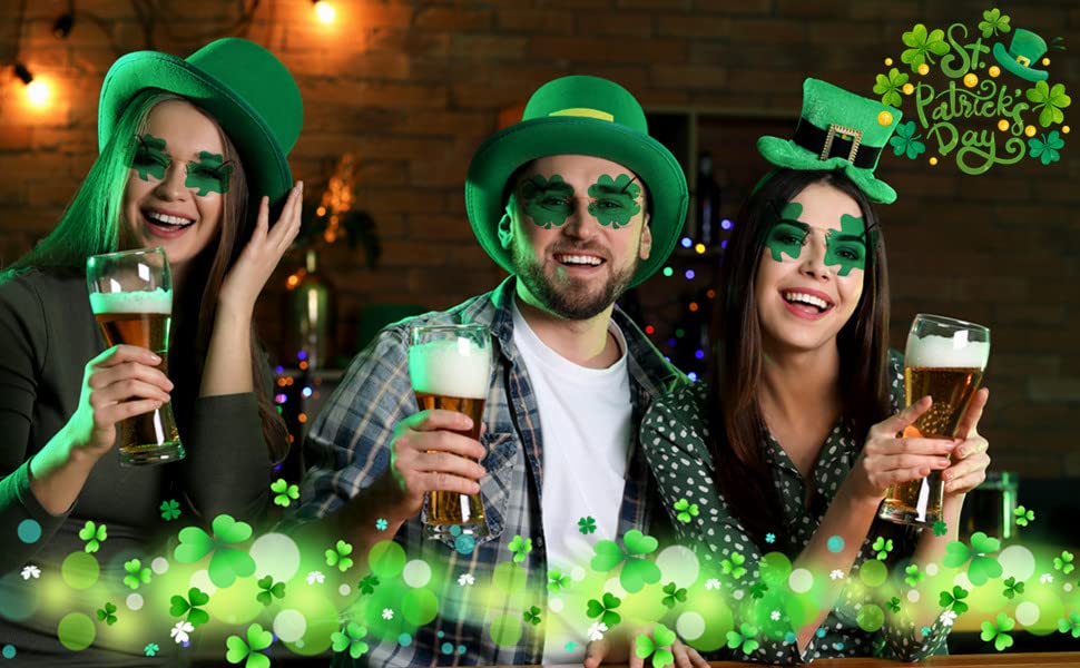 LASPOR St. Patrick's Day Irish Shamrock Sunglasses for Women Men Green Lucky Leprechaun for Costume Accessories (Clover Dark Green)