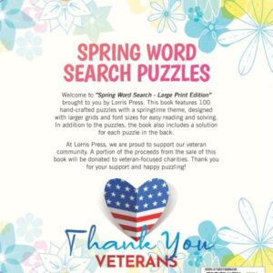 Spring Word Search for Adults Large Print Puzzle Books for Adults and Seniors: Easter Basket Stuffers 1500 Words 100 Puzzles Word Find Games for Brain (Stocking Stuffers)