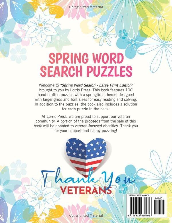 Spring Word Search for Adults Large Print Puzzle Books for Adults and Seniors: Easter Basket Stuffers 1500 Words 100 Puzzles Word Find Games for Brain (Stocking Stuffers)