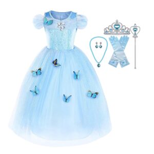 snowlion princess elsa costume for little girls toddler princess dress up with accessories cinderella cosplay queen snow (blue, 3-4 years)