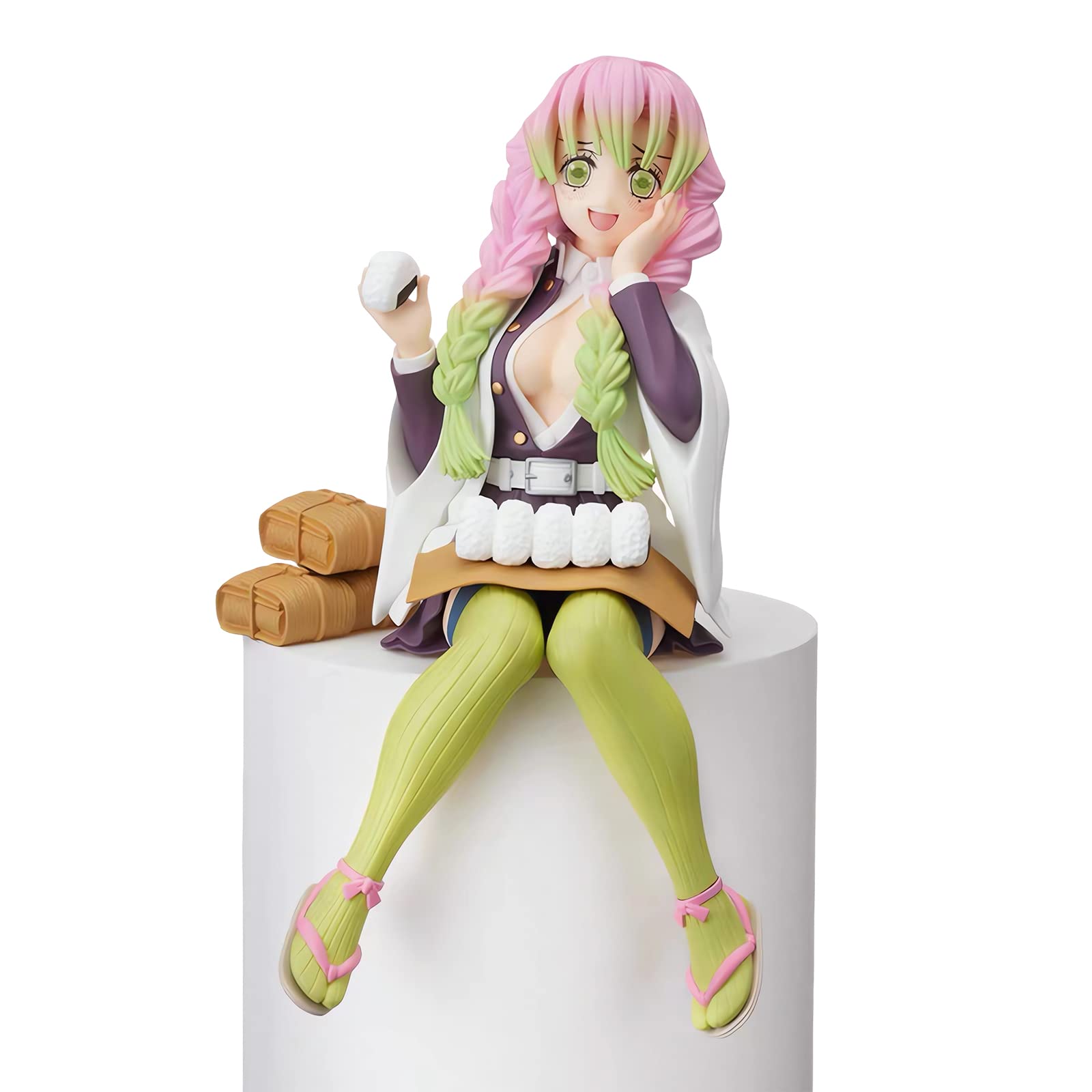 FOUONTOS Mitsuri Kanroji Action Figure Ghost Slayer Figure Eat Rice Balls Series Action Figure Toys Collection Anime Sitting Pose Character Action Figure Onigiri Love Pillar