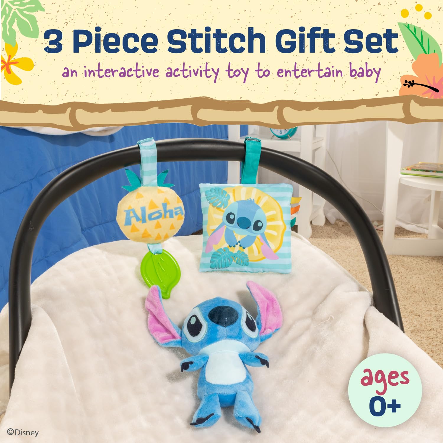 KIDS PREFERRED Disney Lilo & Stitch - Stitch 3 Piece Gift Set with Stuffed Animal Stitch Plush and Activity Toys for Babies and Toddlers