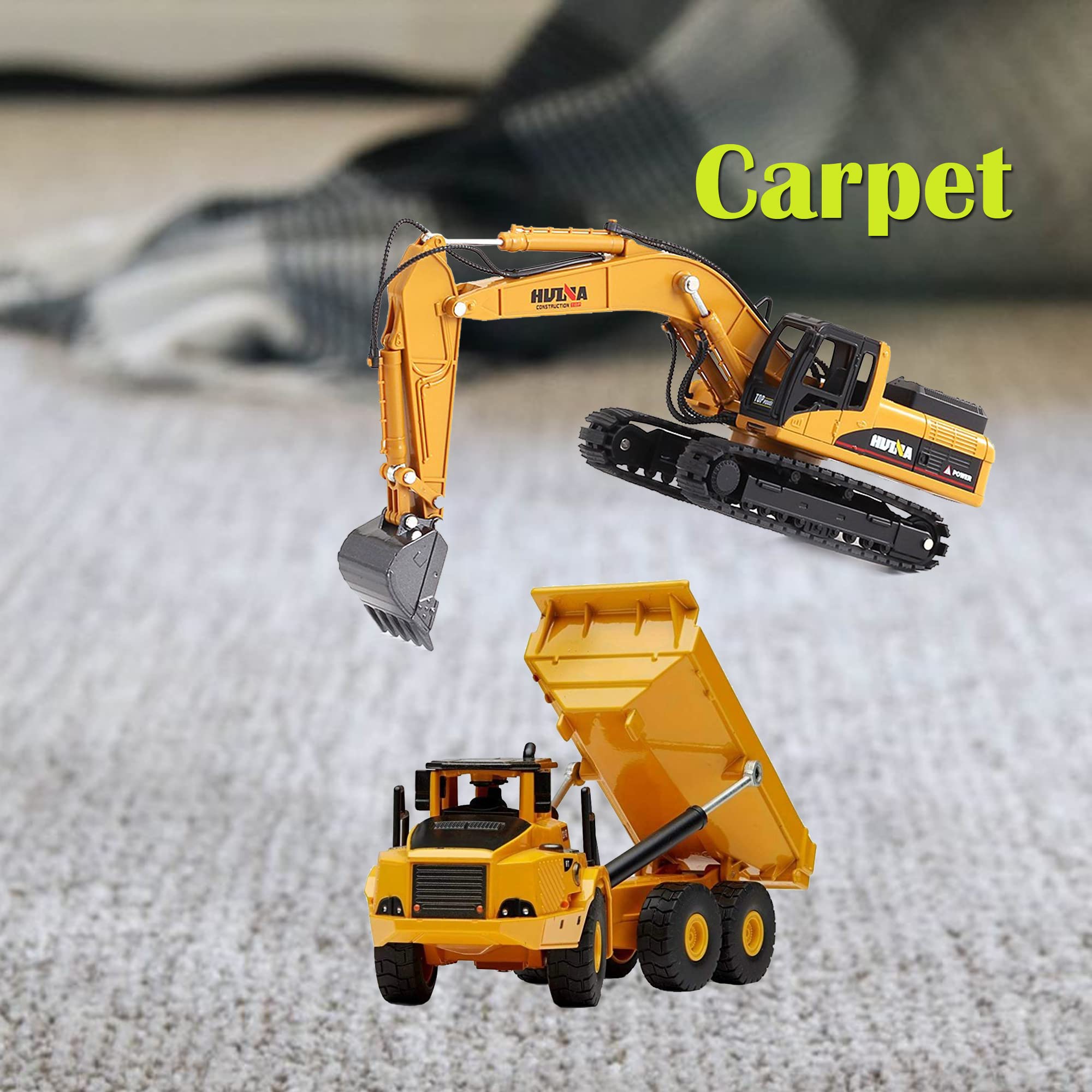 Qcar Construction Dump Truck Excavator Toys, Heavy Duty Alloy Construction Vehicles, 1:50 Scale Diecast Site Digger and Dumper Set, Toy Trucks for Kids 8,9,10,11,12 Year Old and up(2Pcs)