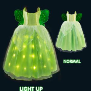 UPORPOR Light Up Fairy Costumes Girls Halloween Dress Kids Dressing Up Clothes Birthday Party Fancy led Costume, with Wing Green, 110