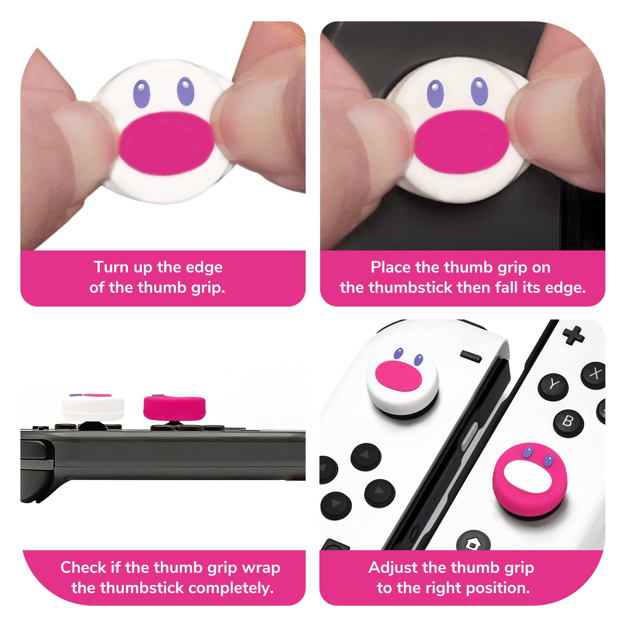 Switch Thumb Grips Joystick Caps Compatible with Nintendo Switch/OLED/Lite Controller Accessories,FUNLAB Cute Silicone Analog Stick Cover,4PCS - Wugtrio Pink & Wiglett White