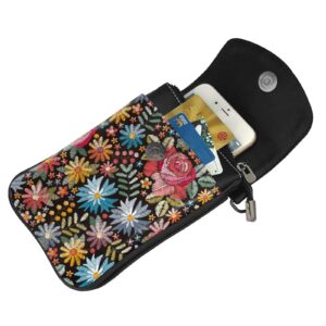 Small Crossbody Bags for Women Mini Cute Cell Phone Purse With Credit Card Slots PU Leather Crossbody Handbag for Teen Girl Colorful Flowers