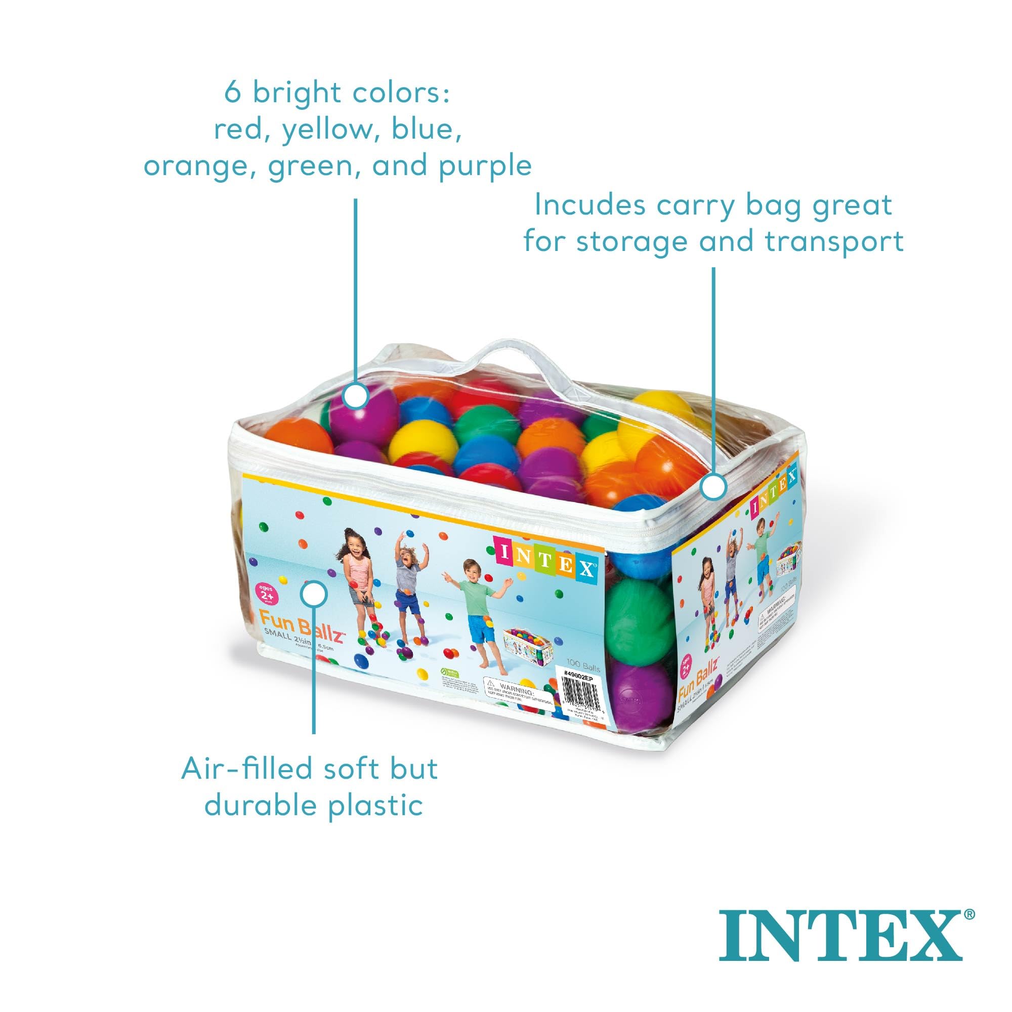 Intex 96 x 78 x 28 Ft Inflatable Jungle Adventure Play Center Spray Kiddie Pool & Small Plastic Multi-Colored Fun Ballz for Ball Pit, 100 Pack