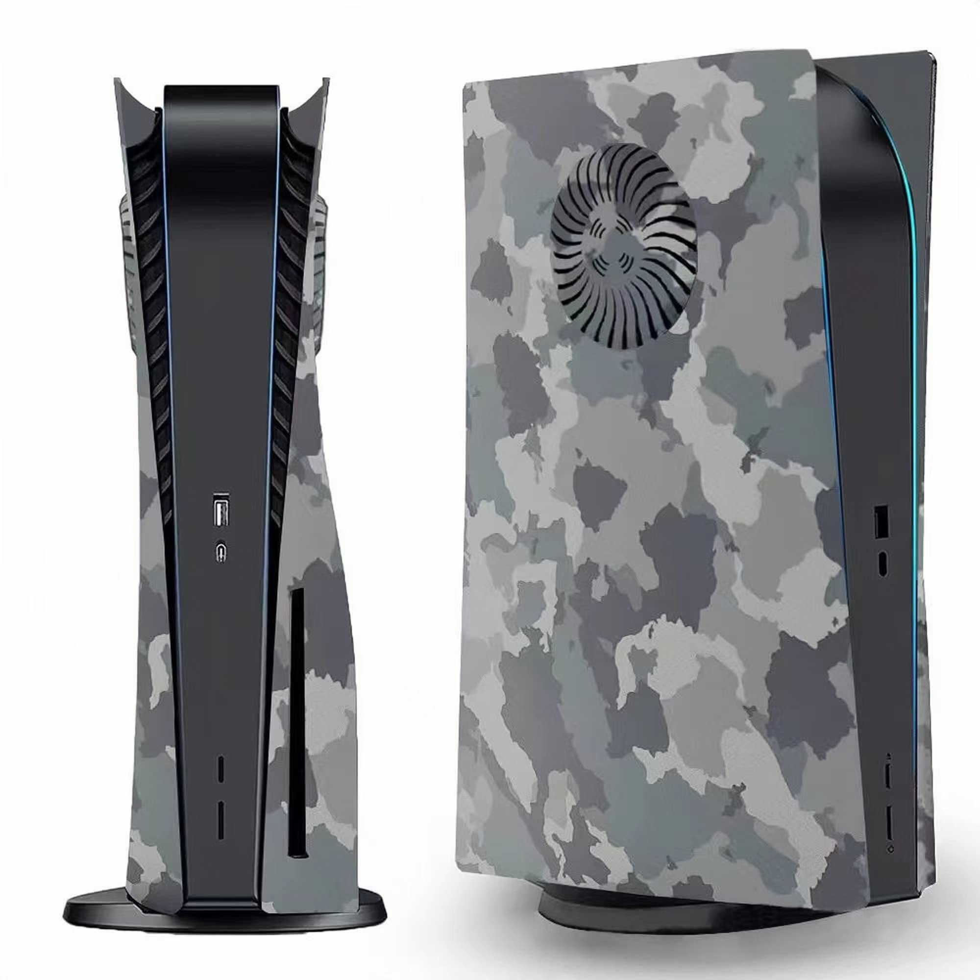 calaxike PS5 Cover Plate with Anti-Scratch, Anti-Fingerprint and Airflow Vents - Grey Camouflage Design