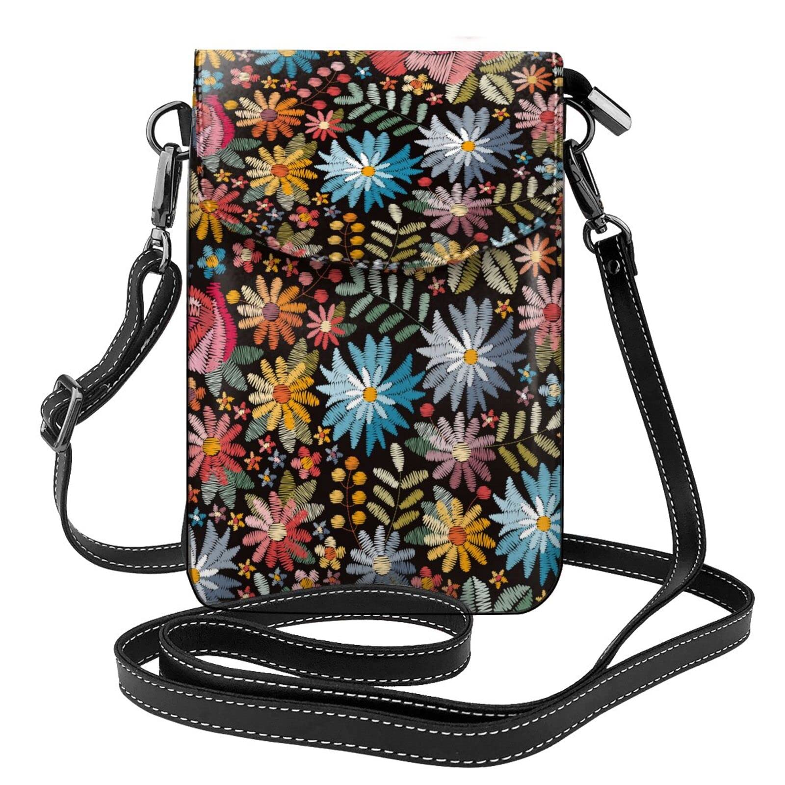 Small Crossbody Bags for Women Mini Cute Cell Phone Purse With Credit Card Slots PU Leather Crossbody Handbag for Teen Girl Colorful Flowers