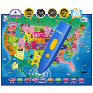 qiaojoy bilingual interactive map for kids talking usa map for kids learning geography toys games ages 3 to 12 educational electronic usa map i-poster gift for 4 5 6 7 8 9 10 year old girls boys