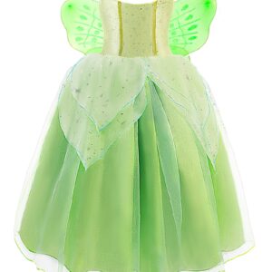 UPORPOR Light Up Fairy Costumes Girls Halloween Dress Kids Dressing Up Clothes Birthday Party Fancy led Costume, with Wing Green, 110