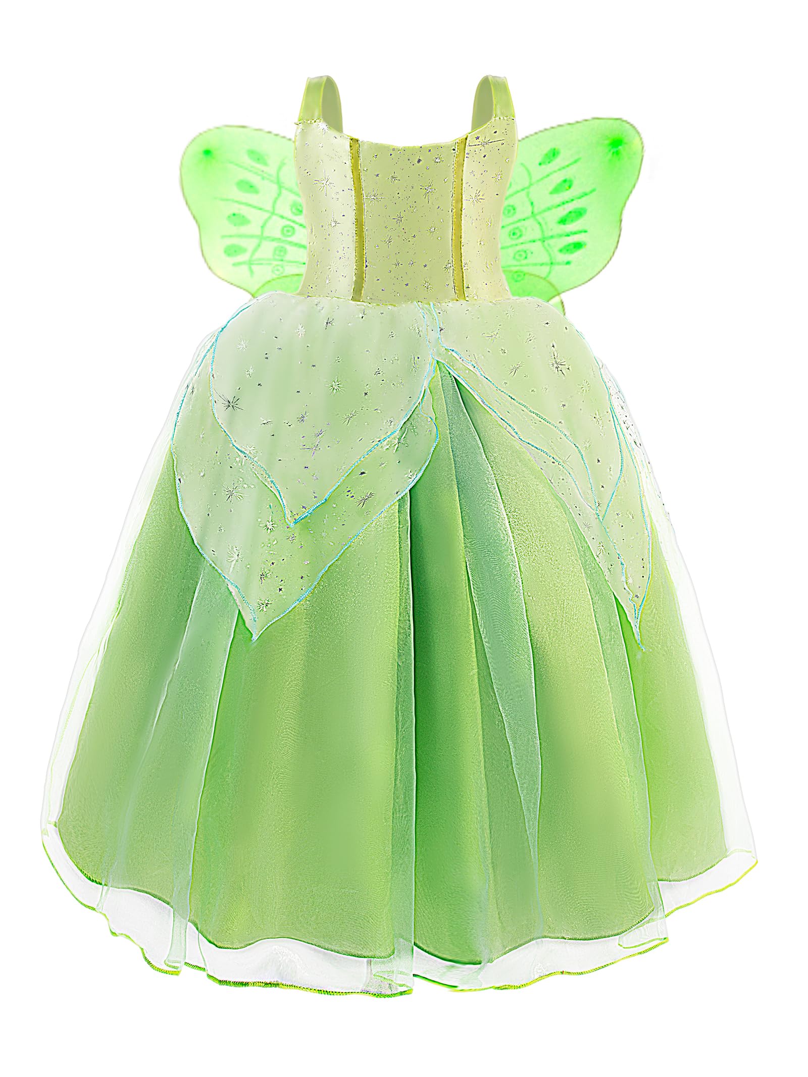 UPORPOR Light Up Fairy Costumes Girls Halloween Dress Kids Dressing Up Clothes Birthday Party Fancy led Costume, with Wing Green, 110