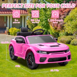 SEGMART 12V Kids Ride on Car Licensed Dodge Charger Electric Car for Kids with Remote Control, 3 Speed Kids Electric Vehicles with Suspension System, LED Light, MP3 & Bluetooth (Pink)