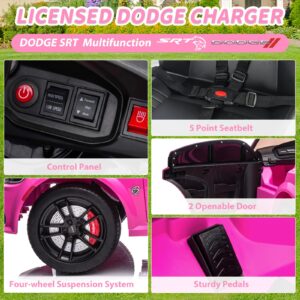 SEGMART 12V Kids Ride on Car Licensed Dodge Charger Electric Car for Kids with Remote Control, 3 Speed Kids Electric Vehicles with Suspension System, LED Light, MP3 & Bluetooth (Pink)