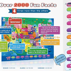 Qiaojoy Bilingual Interactive Map for Kids Talking USA Map for Kids Learning Geography Toys Games Ages 3 to 12 Educational Electronic USA Map i-Poster Gift for 4 5 6 7 8 9 10 Year Old Girls Boys