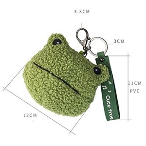 Cute Green Plush Frog Coin Purse Kawaii Frog Coin Wallets Pouch Plush Keychain for Headset Key Credit Card Holder Storage Bag