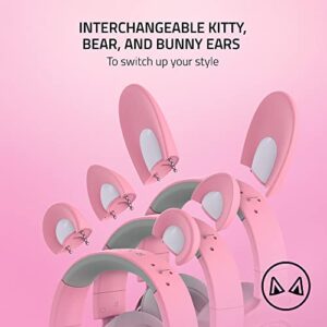 Razer Kraken Kitty V2 Pro Wired RGB Headset: Interchangeable Ears (Kitty, Bear, Bunny) - Stream Reactive Lighting - Detachable HyperClear Cardioid Mic - 50mm Drivers - 7.1 Surround Sound - Quartz Pink