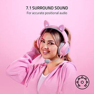 Razer Kraken Kitty V2 Pro Wired RGB Headset: Interchangeable Ears (Kitty, Bear, Bunny) - Stream Reactive Lighting - Detachable HyperClear Cardioid Mic - 50mm Drivers - 7.1 Surround Sound - Quartz Pink