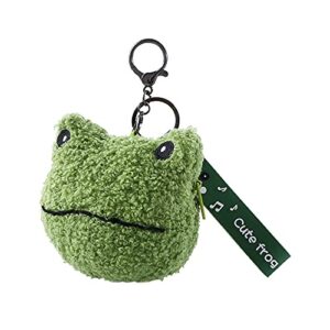 Cute Green Plush Frog Coin Purse Kawaii Frog Coin Wallets Pouch Plush Keychain for Headset Key Credit Card Holder Storage Bag