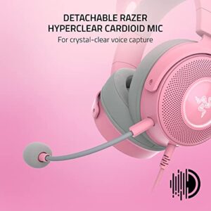 Razer Kraken Kitty V2 Pro Wired RGB Headset: Interchangeable Ears (Kitty, Bear, Bunny) - Stream Reactive Lighting - Detachable HyperClear Cardioid Mic - 50mm Drivers - 7.1 Surround Sound - Quartz Pink