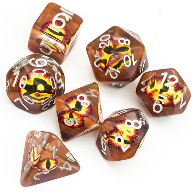 Earth Dragon Eye DND Resin Dice Set for Dungeons and Dragons, D&D, D20, D and D, Polyhedral Resin Dice, Dungeons and Dragons Gifts, Accessories