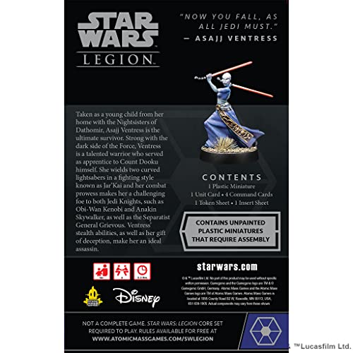 Star Wars: Legion Asajj Ventress Operative Expansion - Unleash Sinister Power! Tabletop Miniatures Strategy Game for Kids and Adults, Ages 14+, 2 Players, 3 Hour Playtime, Made by Atomic Mass Games