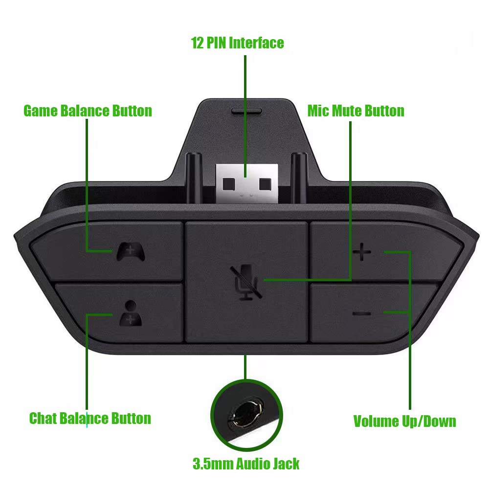 YLYXCCH Stereo Headset Adapter for Xbox One & Xbox X|S Controller -Headphone Audio Converter for Voice Chat & Game Sound Mix Adjust Audio Balance (Game Sound & Voice Chat), Volume, Mic Directly