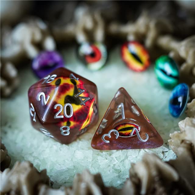 Earth Dragon Eye DND Resin Dice Set for Dungeons and Dragons, D&D, D20, D and D, Polyhedral Resin Dice, Dungeons and Dragons Gifts, Accessories