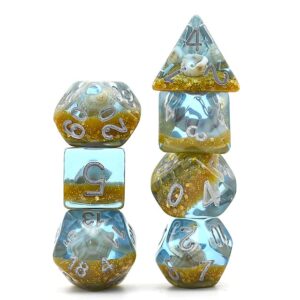 beach seashell dnd resin dice set for dungeons and dragons, d&d, d20, d and d, polyhedral resin dice, dungeons and dragons gifts, accessories