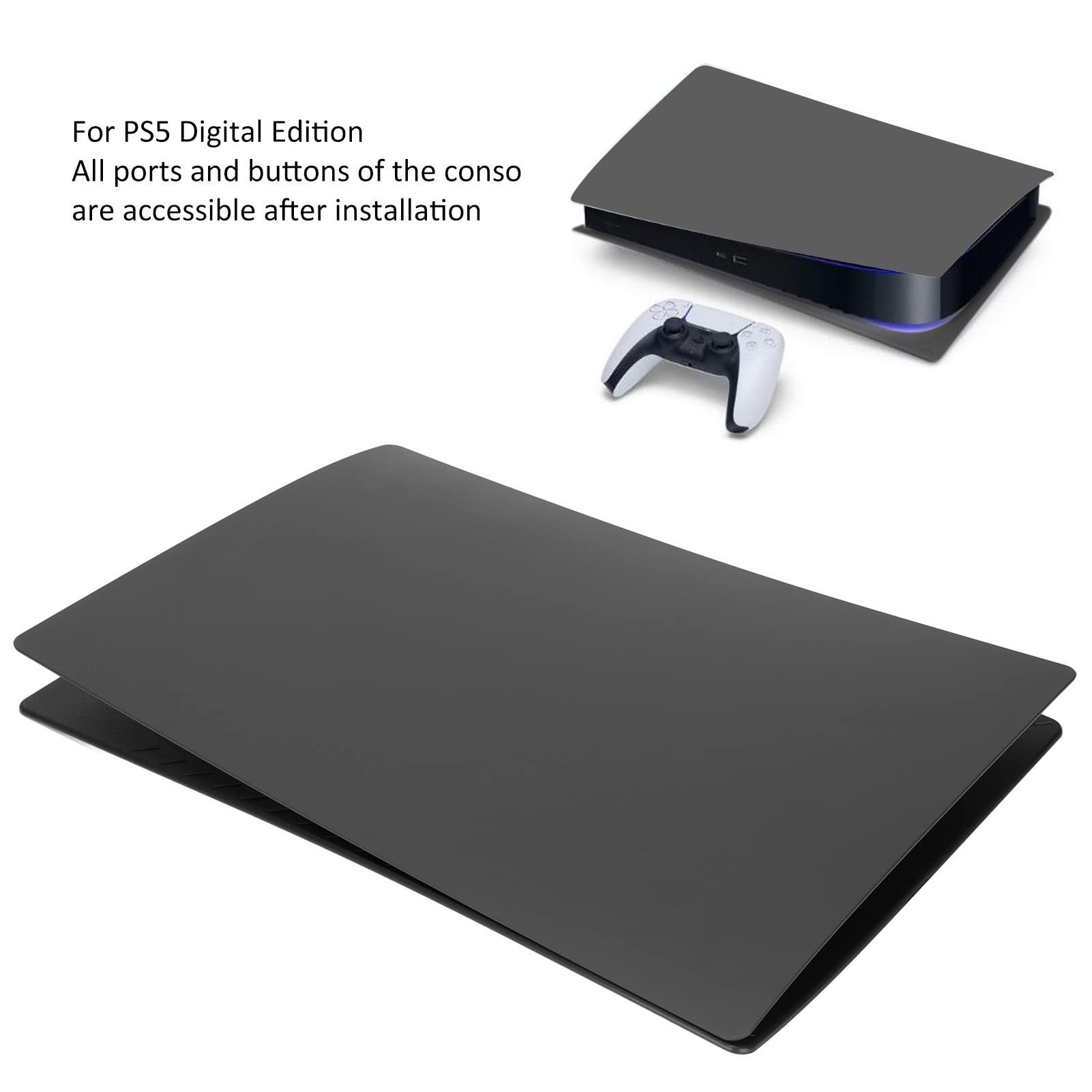 Replacement Panel for PS5, Sturdy Durable Simple Install and Remove Panel Protective Case, Dust and Scratch Resistant for PS5 Digital Edition(Black)