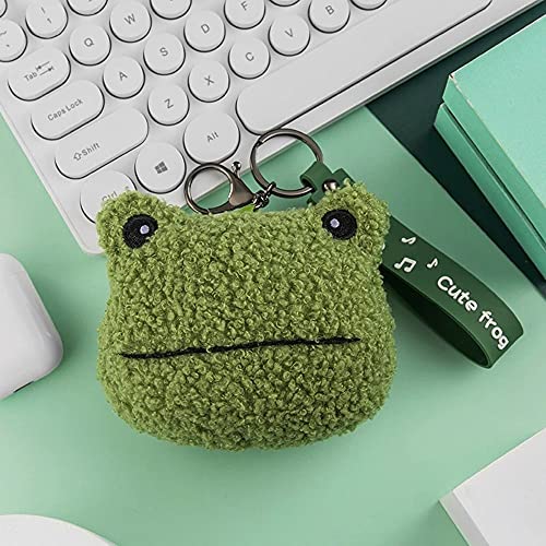 Cute Green Plush Frog Coin Purse Kawaii Frog Coin Wallets Pouch Plush Keychain for Headset Key Credit Card Holder Storage Bag