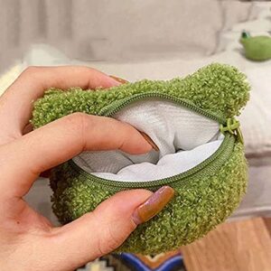 Cute Green Plush Frog Coin Purse Kawaii Frog Coin Wallets Pouch Plush Keychain for Headset Key Credit Card Holder Storage Bag