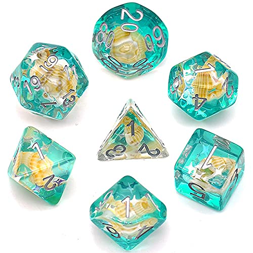 Blue Ocean Seashell DND Resin Dice Set for Dungeons and Dragons, D&D, D20, D and D, Polyhedral Resin Dice, Dungeons and Dragons Gifts, Accessories