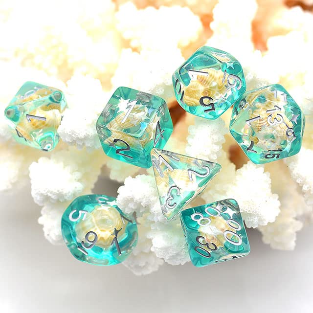 Blue Ocean Seashell DND Resin Dice Set for Dungeons and Dragons, D&D, D20, D and D, Polyhedral Resin Dice, Dungeons and Dragons Gifts, Accessories