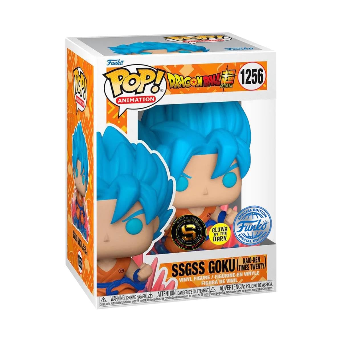 Funko Pop! Animation - Dragon Ball Super SSGSS Goku (Kaio-Ken) Glow-in-The-Dark Vinyl Figure - Special Edition Exclusive Multicolor #1256